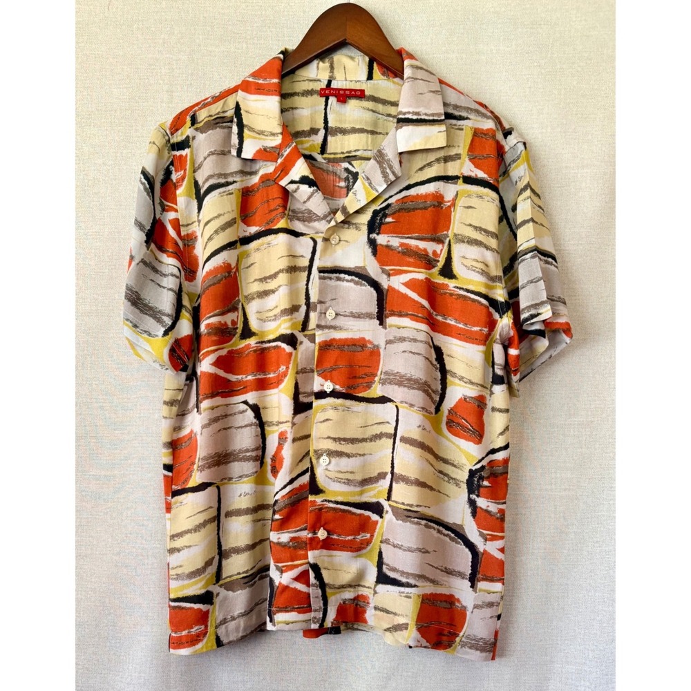 Venissac Mens Large Abstract Brushstroke Camp Shirt Short Sleeve Graphic Back